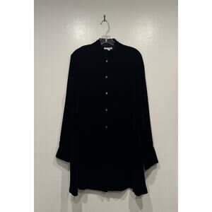 Vintage Ann Taylor Silk Blend Black Velvet Tunic Top Button Front Top